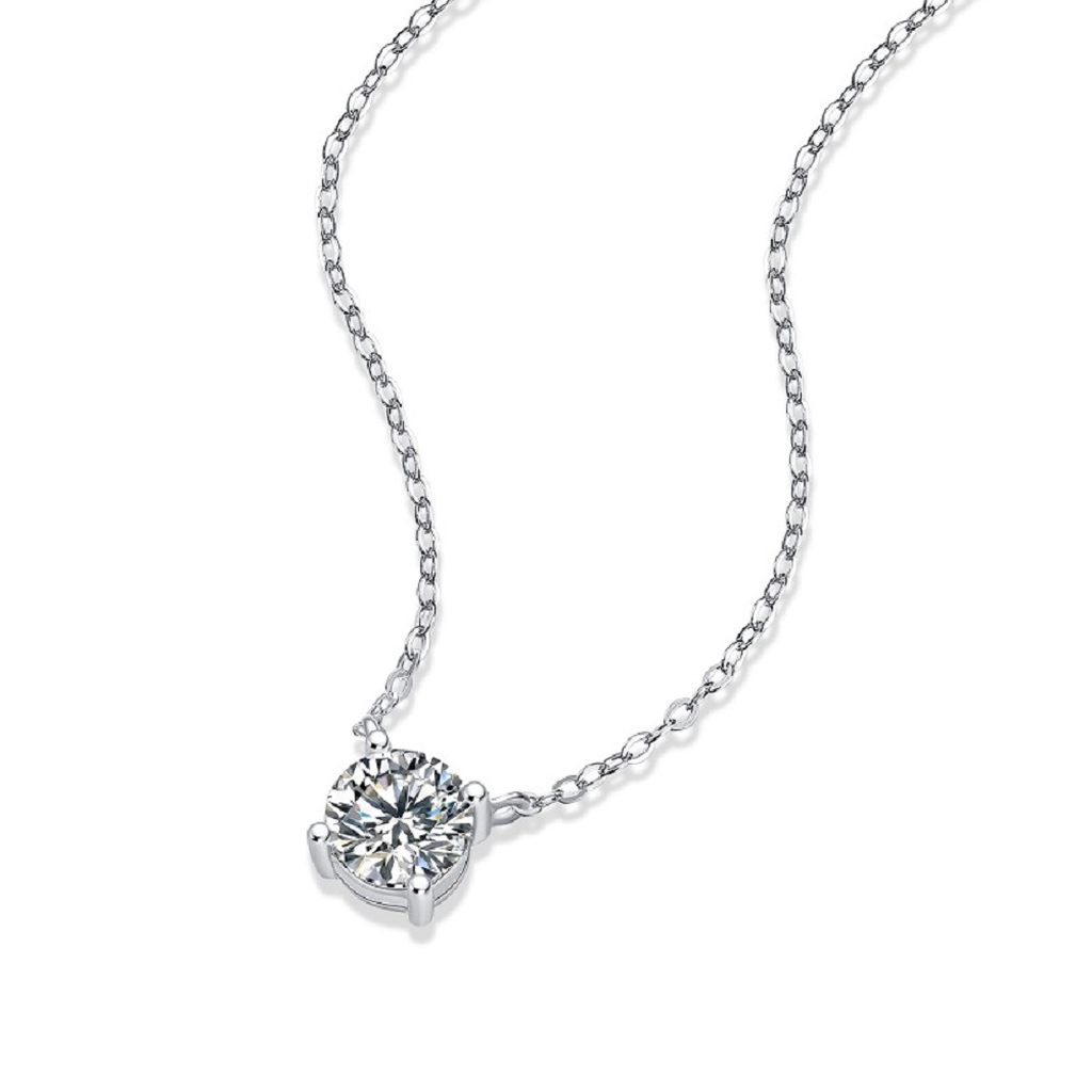 Silver-tone solitaire pendant and chain